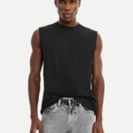 Men’s Black Sleeveless Oversized Muscle Fit T-Shirt