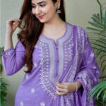 Dark Pastel Purple Embroidered Suit Set