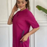 Pink Embroidered Cotton Kurta and Palazzo Set